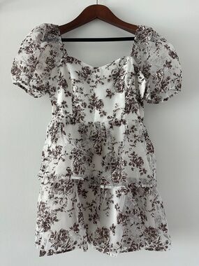 Francesca's Collections White Mini Dress with Brown Floral Print